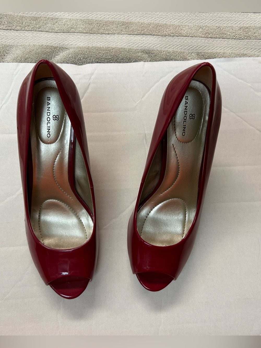 Bandolino Red Patent Peep-Toe Heels, Size 6 1/2 M